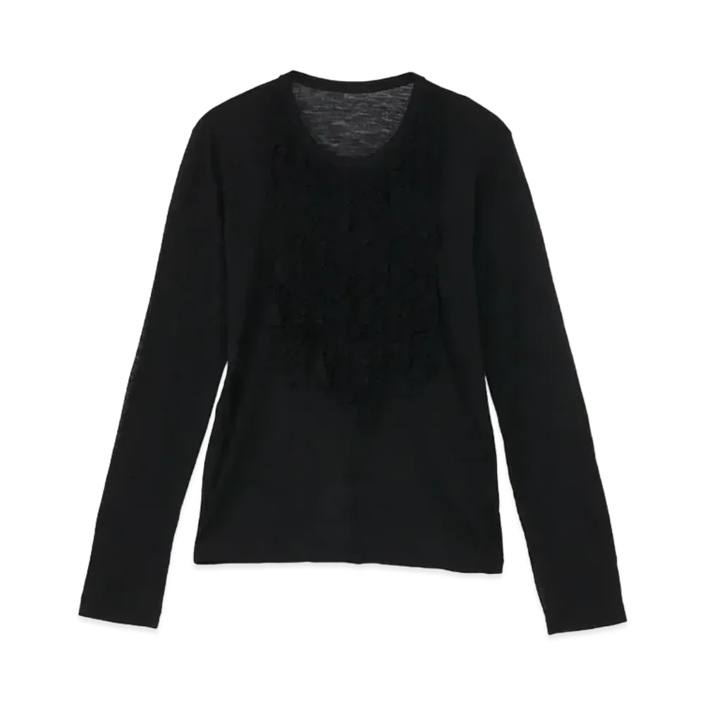 Yohji Yamamoto Y's WOOL SILK GAUZE PLAIN STITCH CUTTING FRILL T "Black"