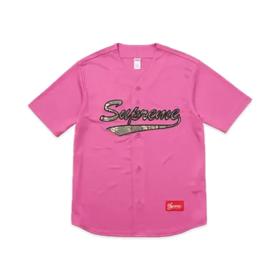 Supreme Snake Script Logo Baseball Jersey "Pink"