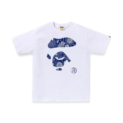 A BATHING APE Japanese Indigo Art Camo Ape Face Tee "White"