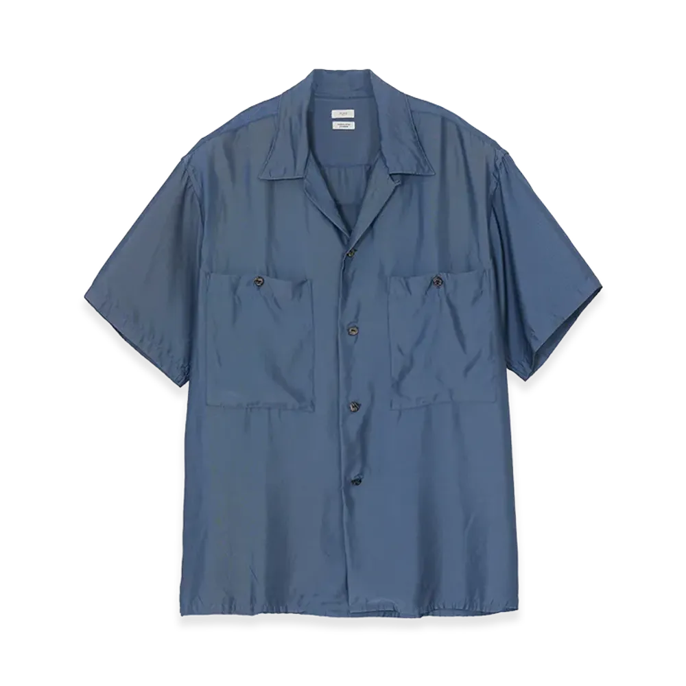 YOKE Cupro Polyester Washable Twill Open Collar Shirt "Blue"