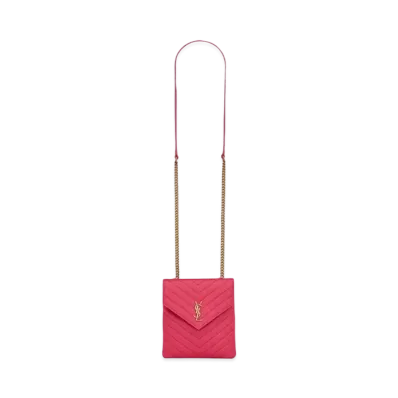 Saint Laurent Double Flap Bag In Quilted Lambskin "Fuchsia"