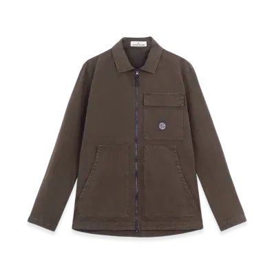Stone Island 11501 Panama Cotton Old Effect Overshirt with Zipper Fastening - 24FW "Walnut Brown"