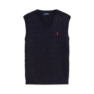 Polo Ralph Lauren Cable Knit Cotton Sweater Vest "Blue"