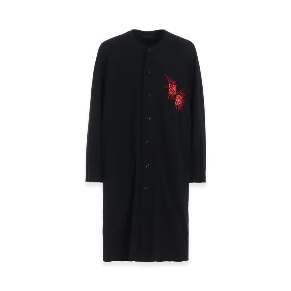 S'YTE Classic Jersey Tyrolean Embroidery Collarless Long Cardigan "Black"