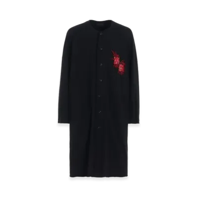 S'YTE Classic Jersey Tyrolean Embroidery Collarless Long Cardigan "Black"