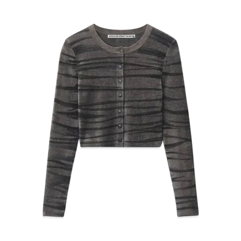 Alexander Wang Digital Animal Print Crewneck Chenille Cardigan "Eiffel Tower"