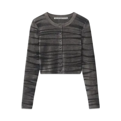Alexander Wang Digital Animal Print Crewneck Chenille Cardigan "Eiffel Tower"