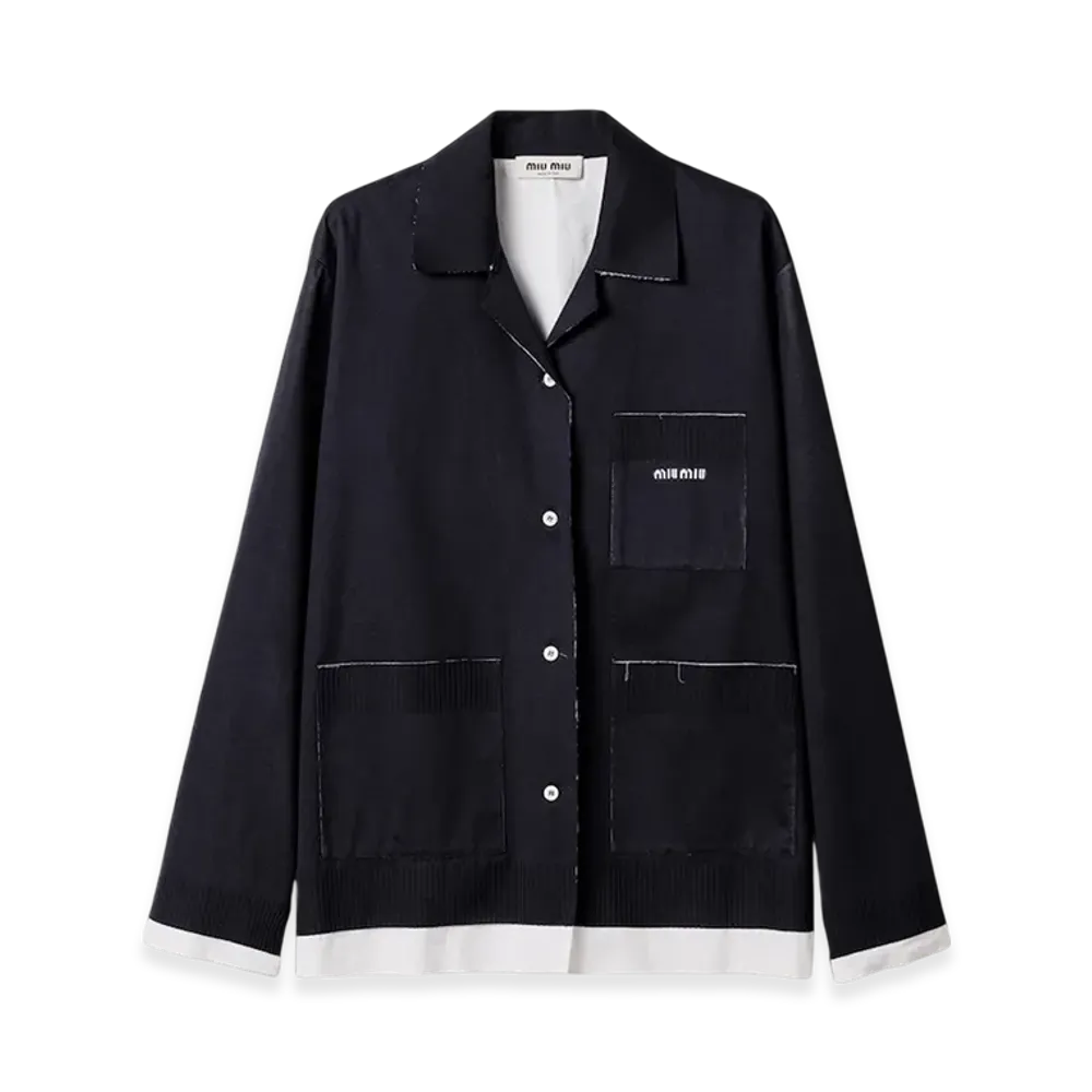 MIU MIU Women's Knit and Poplin Shirt "Blue/White"