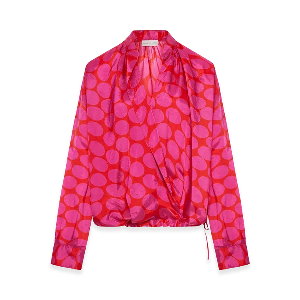DRIES VAN NOTEN Women's Maxi Polka Dot Print Blouse "Fuchsia"