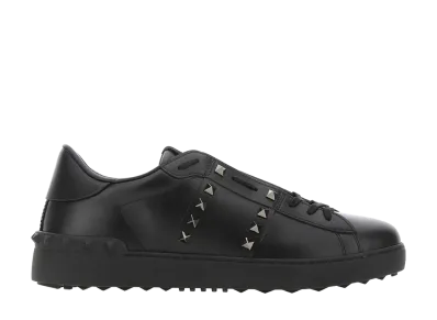 Valentino Garavani Black Leather Rockstud Untitled Sneakers "Black"