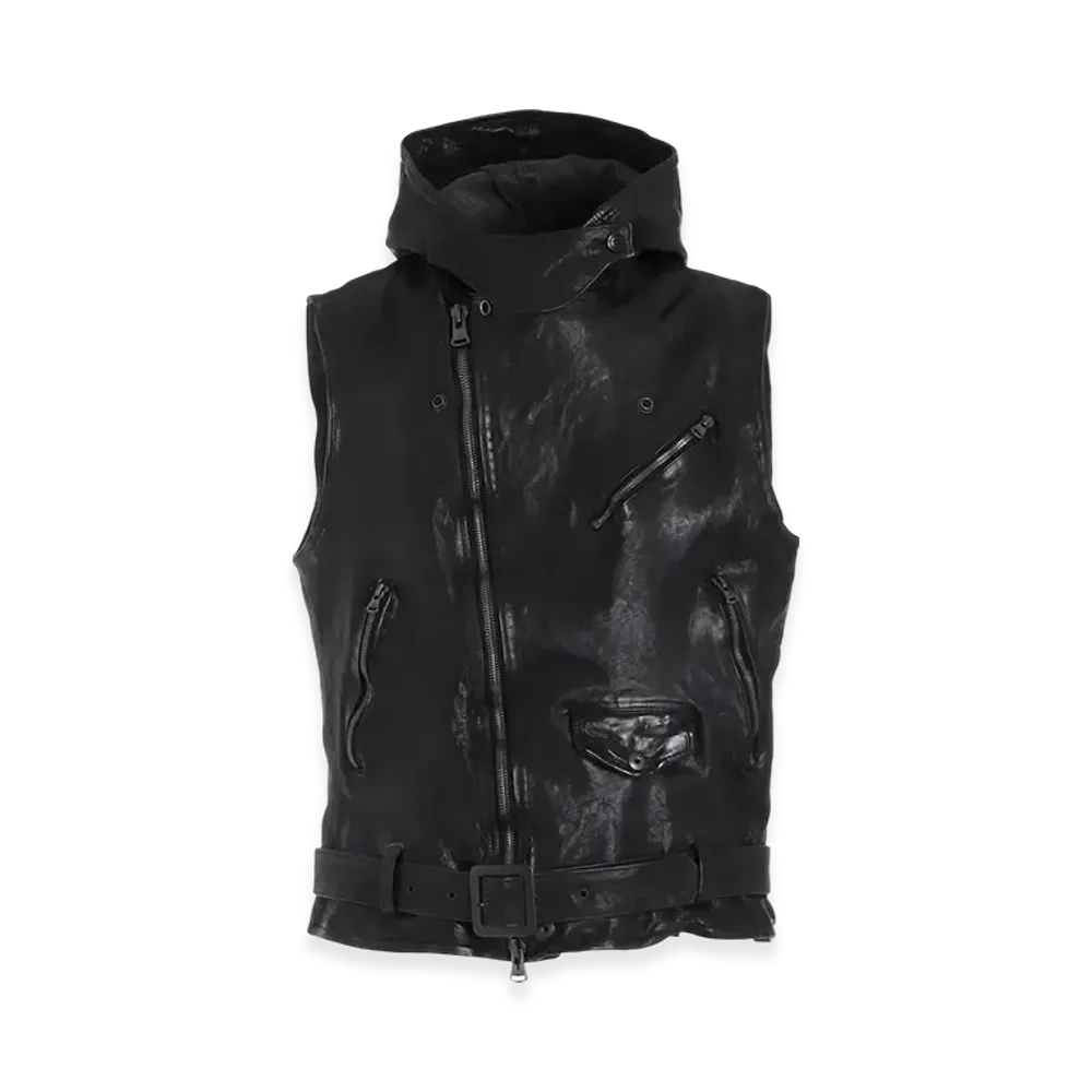 Yohji Yamamoto POUR HOMME Backlash Calf Dyed W Hoodie Riders Vest "Black"