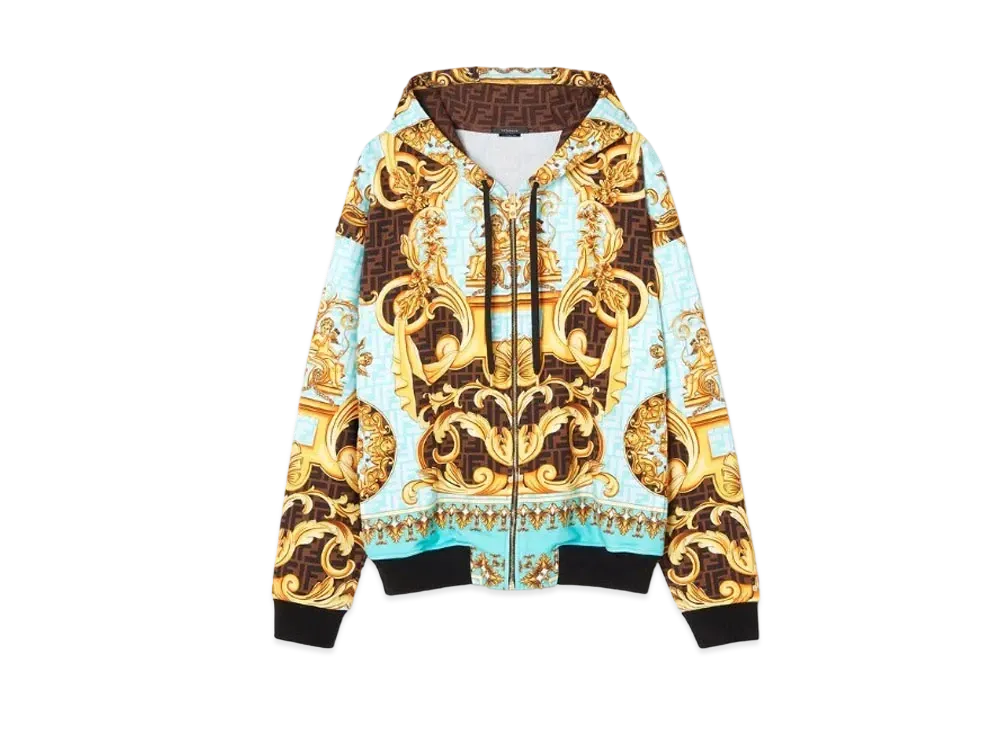 FENDI x Versace Fendace Gold Baroque Zip Hoodie "Blue"