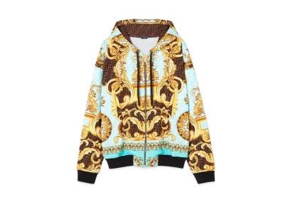 FENDI x Versace Fendace Gold Baroque Zip Hoodie "Blue"