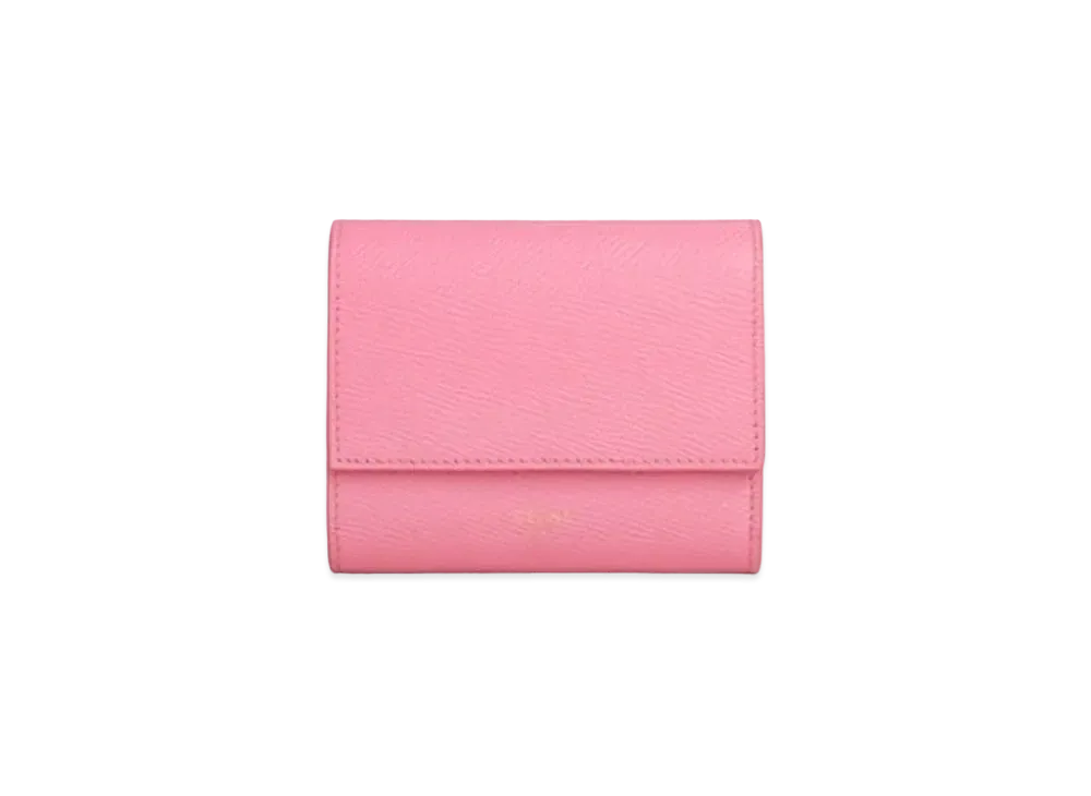 CELINE Small Trifold Wallet In Grained Calfskin "Flamingo"