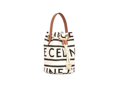 CELINE Teen Drawstring In Textile With Celine All-Over And Calfskin "White/Black"