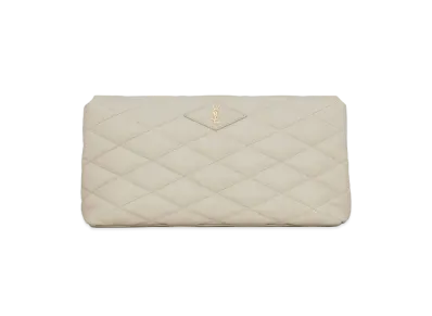 SAINT LAURENT Sade Puffer Envelope Clutch In Lambskin "Vintage White"