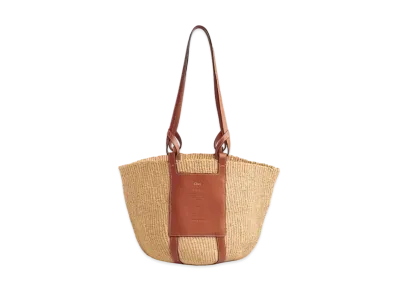 Chloe Large Basket In Fair Trade Paper & Shiny Calfskin "Brown"