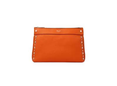 JIMMY CHOO KIMI-N Soft Grainy Curf Leather Crossbody Bag With Silver Star Studs "Amber Orange"
