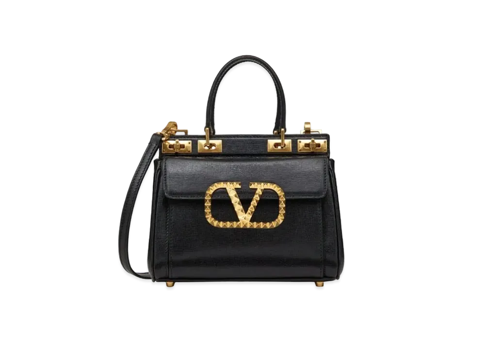 Valentino Small Rockstud Alcove Handbag In Grainy Calfskin "Black"