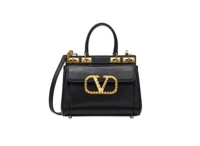 Valentino Small Rockstud Alcove Handbag In Grainy Calfskin "Black"