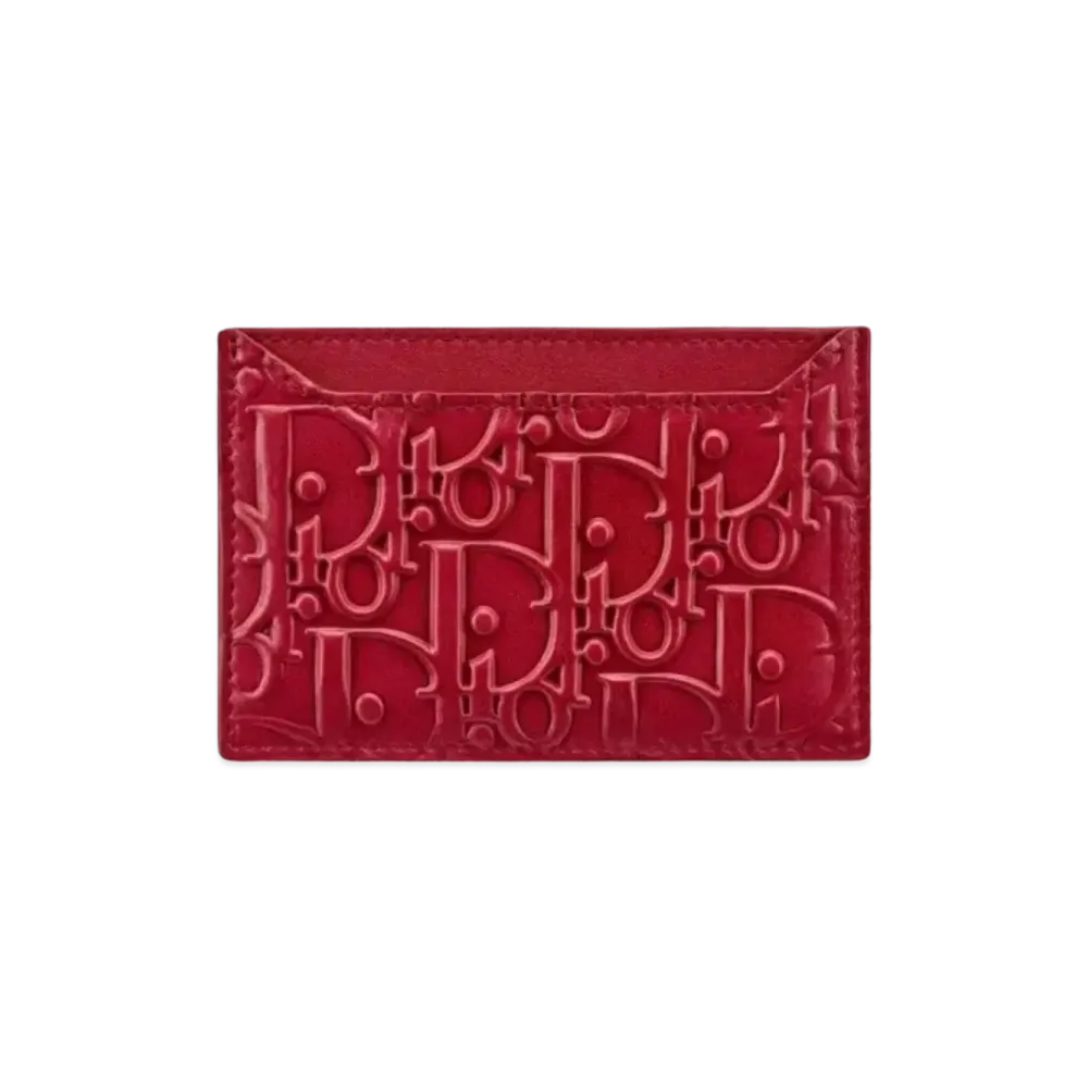 Dior Oblleque Pattern Flat Card Holder "Cherry Red"