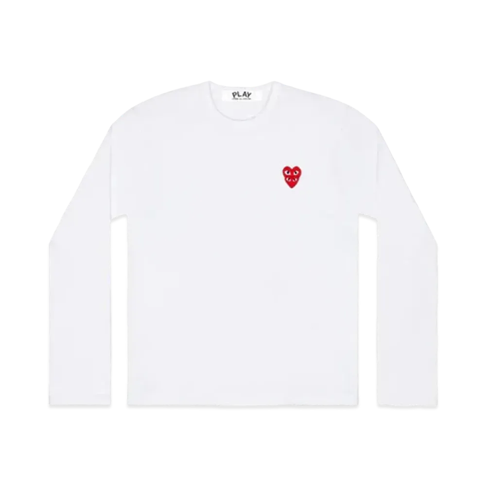 PLAY COMME des GARCONS Double Red Heart Emblem L/S T-Shirt Mens "White"