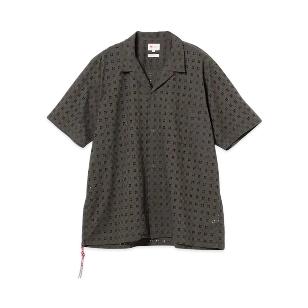 BEAMS Embroidery Open Collar Shirt "Gray"