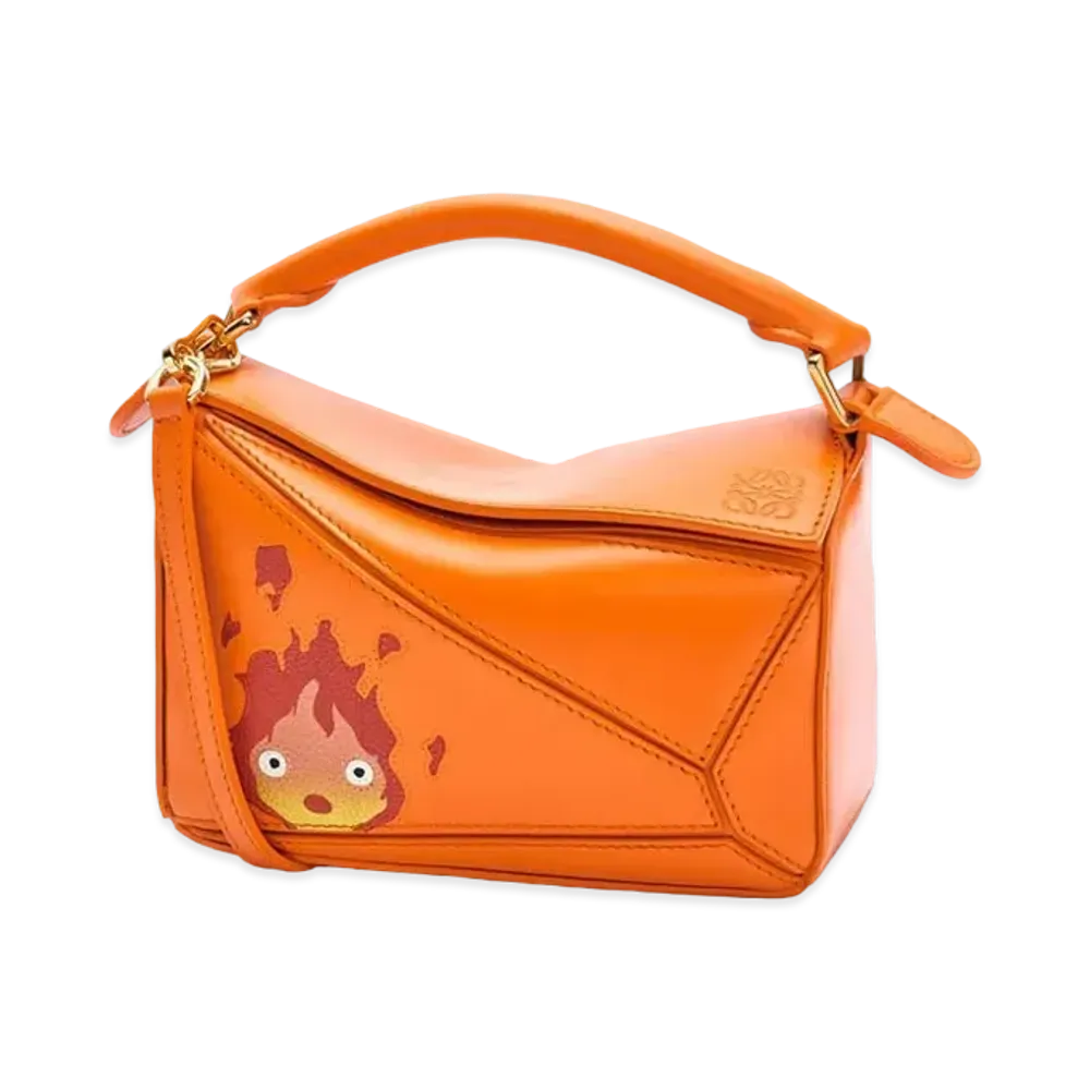 LOEWE x Howl's Moving Castle Calcifer Mini Puzzle Bag In Satin Calfskin Online Exclusive "Orange"