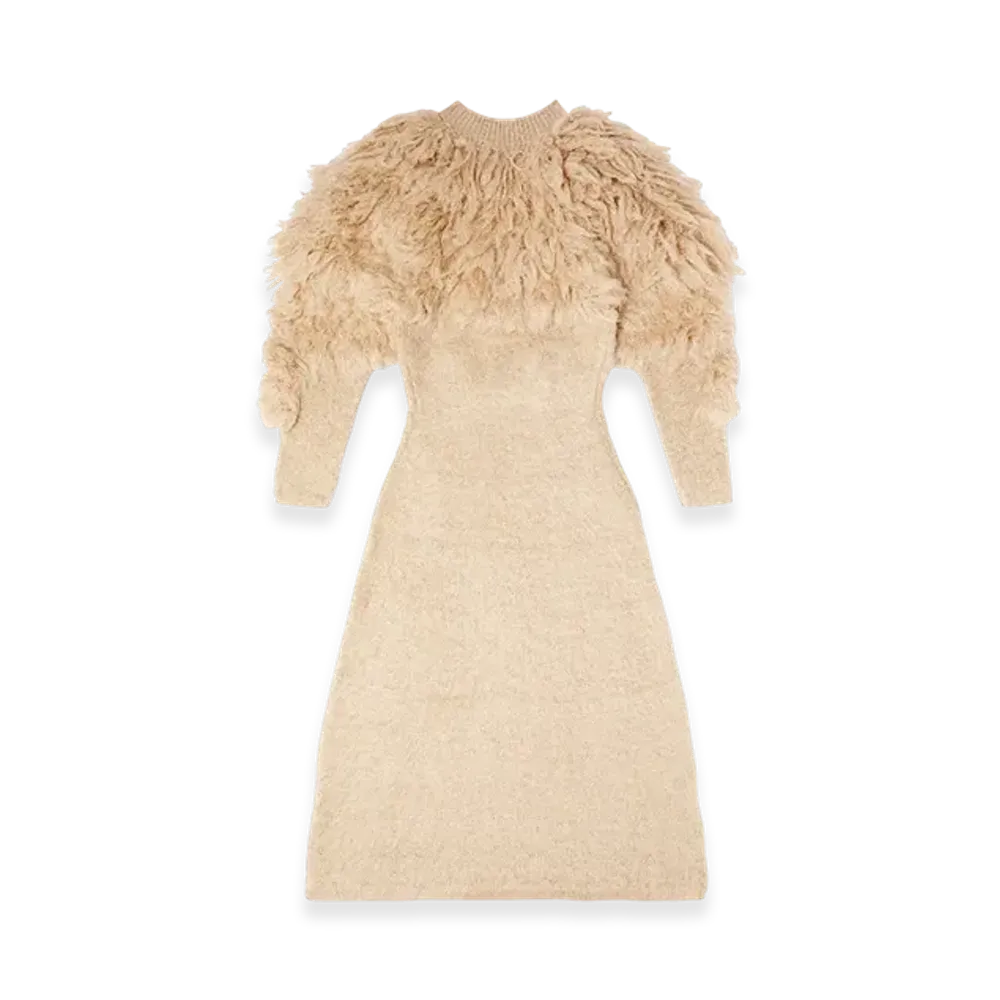Diesel M-Pace Turtleneck Dress In Shaggy Mohair "Beige"