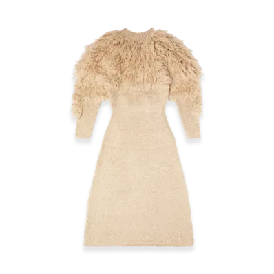 Diesel M-Pace Turtleneck Dress In Shaggy Mohair "Beige"