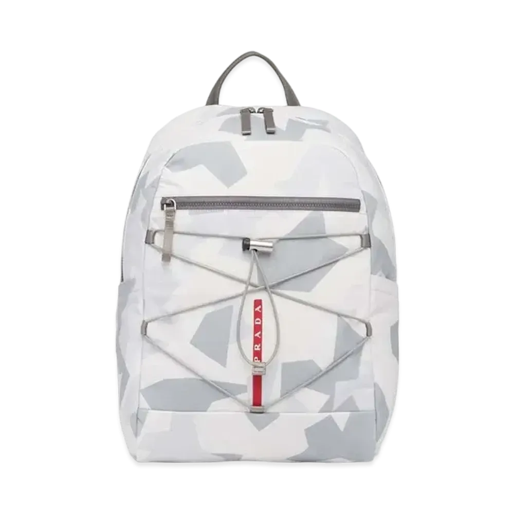 PRADA Printed Technical Fabric Backpack "Light Gray"