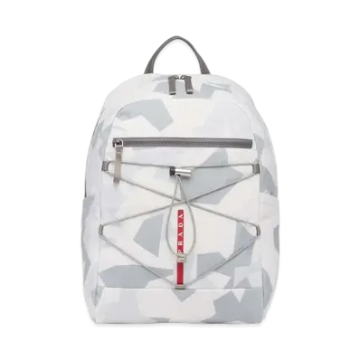 PRADA Printed Technical Fabric Backpack "Light Gray"