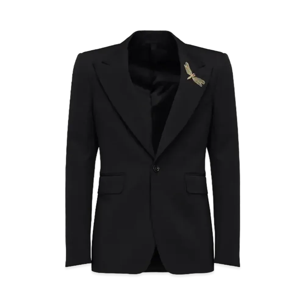 Alexander McQUEEN Dragonfly Applique Single Breast Jacket "Black"
