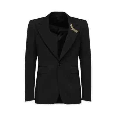 Alexander McQUEEN Dragonfly Applique Single Breast Jacket "Black"