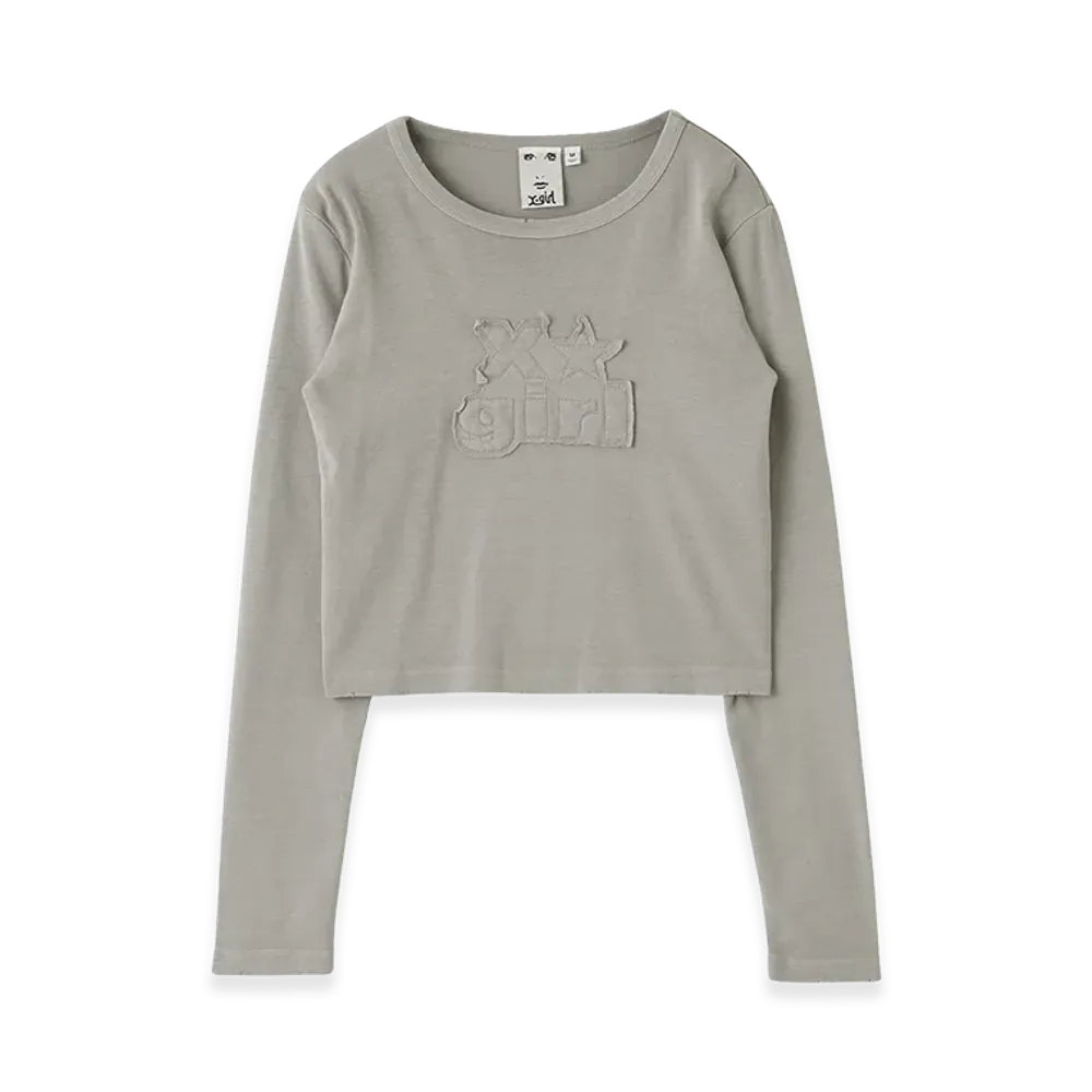 X-Girl Women's Distressed Logo Patch L/S Compact Top "Grey"