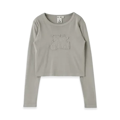X-Girl Women's Distressed Logo Patch L/S Compact Top "Grey"