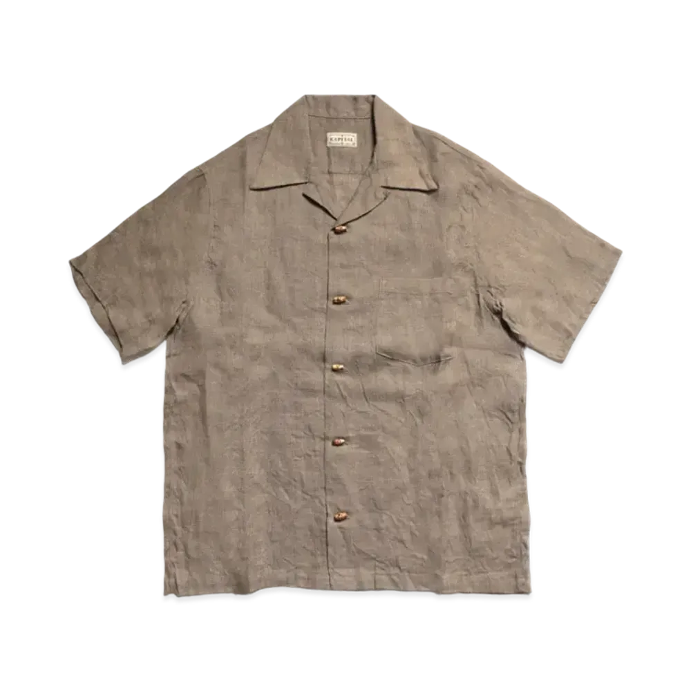 KAPITAL GRASS LINEN ALOHA SHIRT "Brown Khaki"