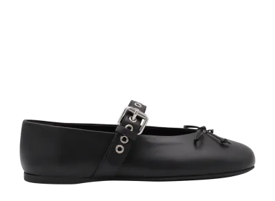 MIU MIU Women's Buckle And Bow Ballet Flats "Black"