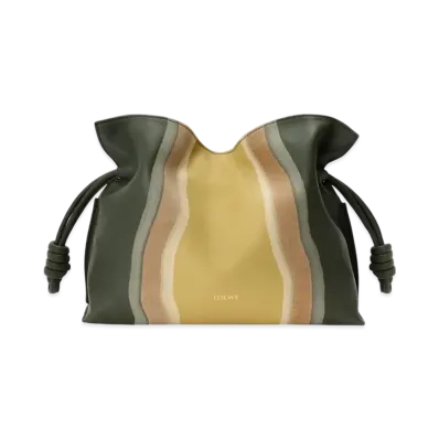 LOEWE Flamenco Clutch Landscape Medium "Bottle Green/Ochre"