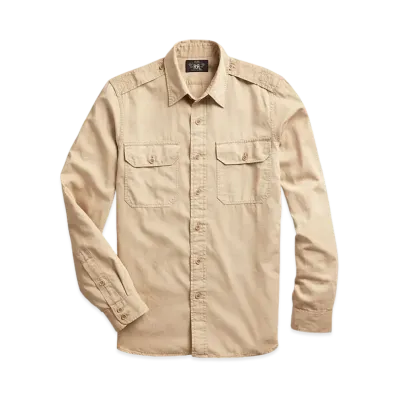 RRL Ralph Lauren Slim Garment-Dyed Twill Shirt "Brown"
