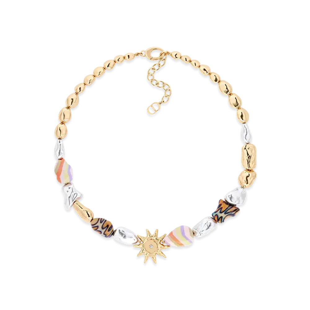 Dior x Lewis Hamilton Necklace with Resin Cabochons, Brass & Crystals "Gold/Silver/Multicolor"