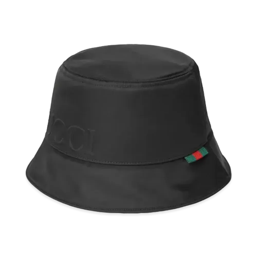 GUCCI Nylon Bucket Hat with Gucci Logo "Black"