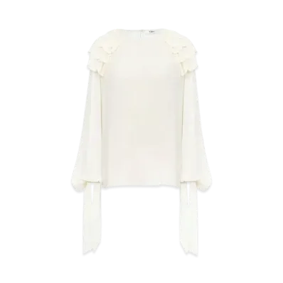 Chloe Gathered Ruffle Top In Silk Georgette "Dusty White"