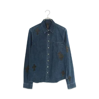 Chrome Hearts Looseends Roosen Cross Patch with Cross Button Denim L/S Shirt "Indigo"