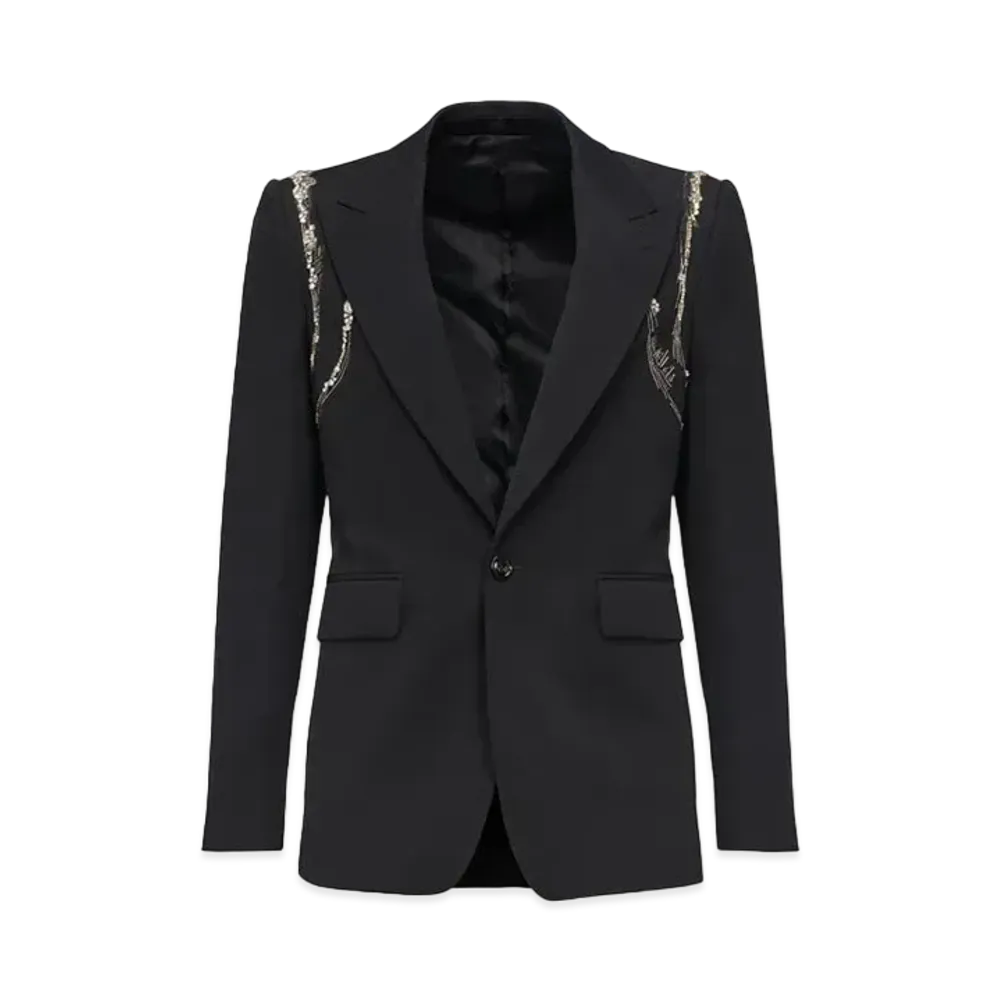 Alexander McQUEEN Crystal Harness Single Breast Jacket "Black"