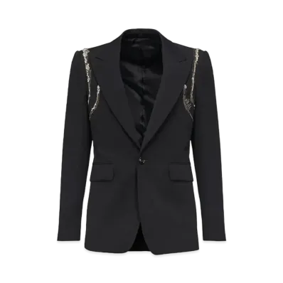 Alexander McQUEEN Crystal Harness Single Breast Jacket "Black"