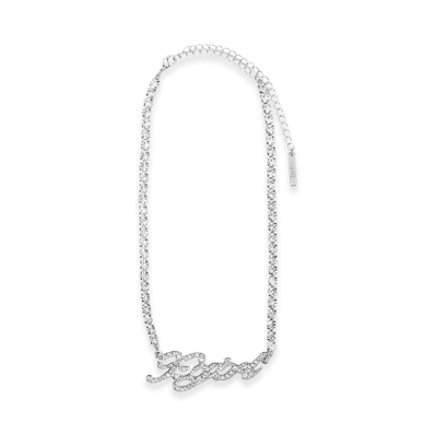 X-Girl Women's Rhinestone Cursive Logo Necklace "Silver"