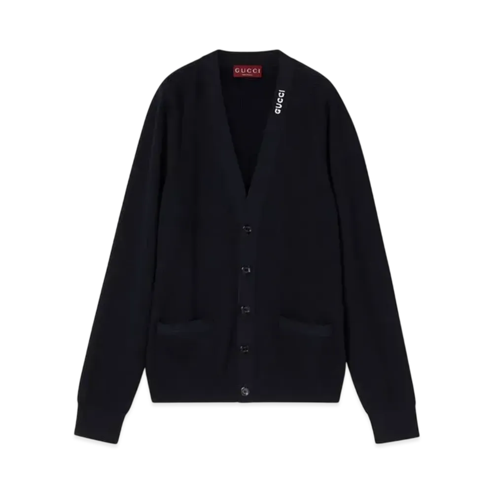 GUCCI Silk Cotton Cardigan With Intarsia "Navy"