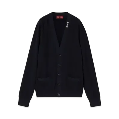 GUCCI Silk Cotton Cardigan With Intarsia "Navy"