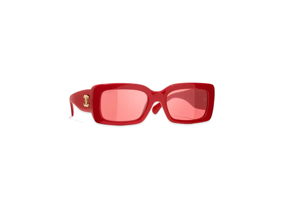 CHANEL Rectangle Sunglasses Acetate Asian Fit "Red"